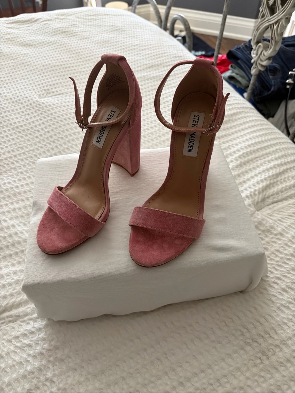 Steve Madden Dusty Pink Suede Ankle-Strap Block Heels
